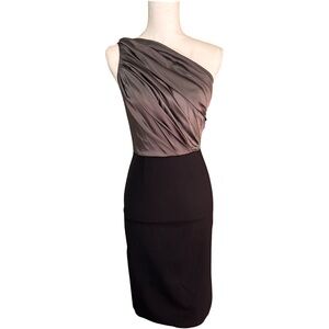 Black and Pewter Pleated One-Shoulder Cocktail Dress